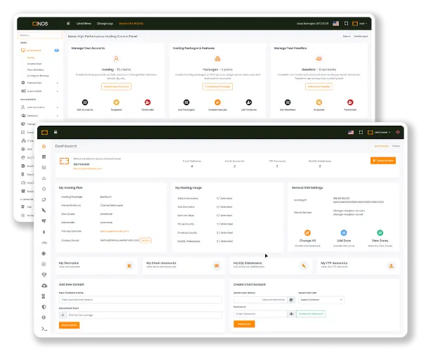 Eenos web hosting control panel